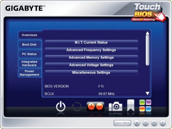Gigabyte TouchBIOS - menu Overclock