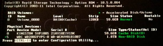 Informace z RAID BIOSu po urychlení disku
