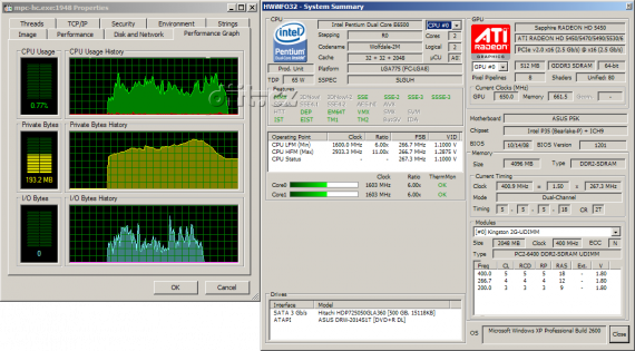 Sapphire Radeon HD 6670: vytížení Intel P DC E6500 se 40Mbit/s H264 Samsung demem