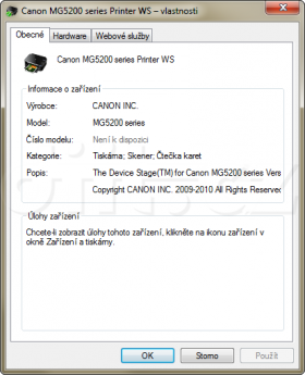 Canon Pixma MG5250 na síti ve Windows 7