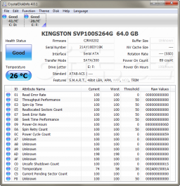 CrystalDiskInfo: Kingston SSDNow V+100 64GB