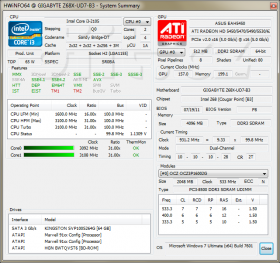 HWiNFO64 Summary: Intel Core i3 2105 (load) + Gigabyte Z68X-UD7-B3