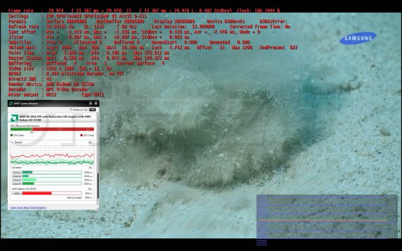 AMD A8-3850 - Radeon HD 6550D: akcelerace přehrávání videa (Samsung Demo Oceanic Life)