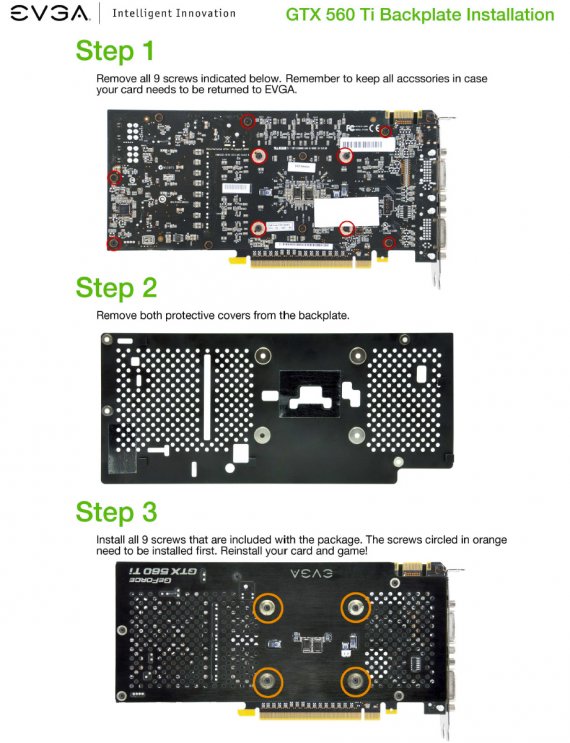 EVGA GeForce GTX 560 Ti backplate instalace