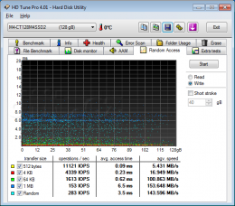 Crucial 4 SSD 128GB, fw. 0009 - HD Tune Pro - random access - zápis