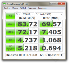 CrystalDiskMark - Kingston DT Ultimate USB 3.0 16GB - ASUS USB 3.0 Boost - BOT