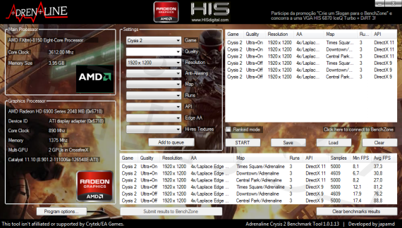 Crysis 2 Adrenaline Benchmark - nastavení a výsledky s procesorem AMD FX-8150